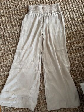 Wonderly Light Beige Wide-Leg Smocked Waist Pants